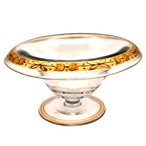 Vintage Tiffin Glass Franciscan Gold Encrusted Filigree Compote Pedestal Dish